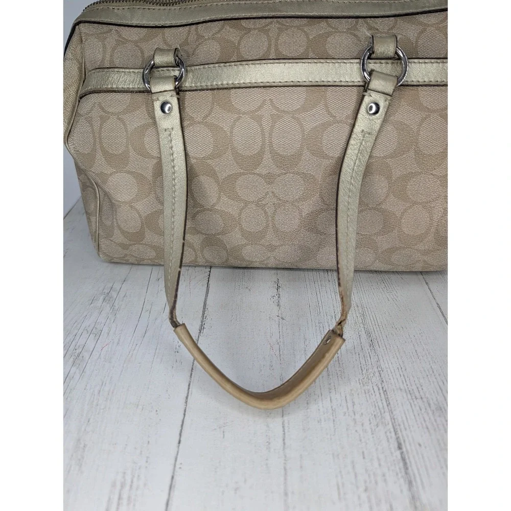 Coach Heritage Stripe Satchel Khaki Gold Signature Canvas Bag F14478